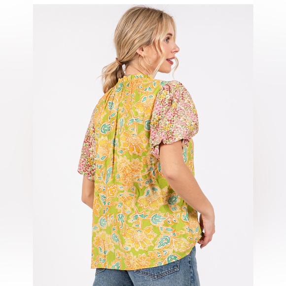 22 Contrast Floral Print Woven Blouse Top - Picture 6 of 7